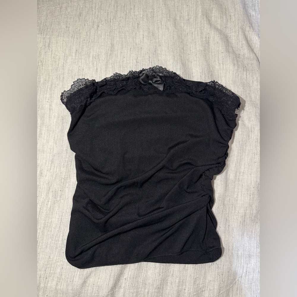 Black Lace-Trim Ribbed Camisole